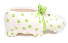 Green and White Polka-Dot HIppo Planter